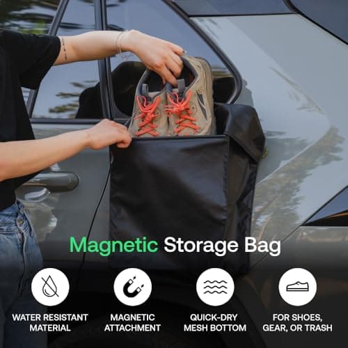 Luno Magnetic Gear and Shoe Storage Bag - Water Resistant, Magnetic Attachment, Quick-Dry Mesh Bottom | Quick and Easy Install | Great for Shoes, Gear, or Trash While Camping, Black, L, Perfect — view 3