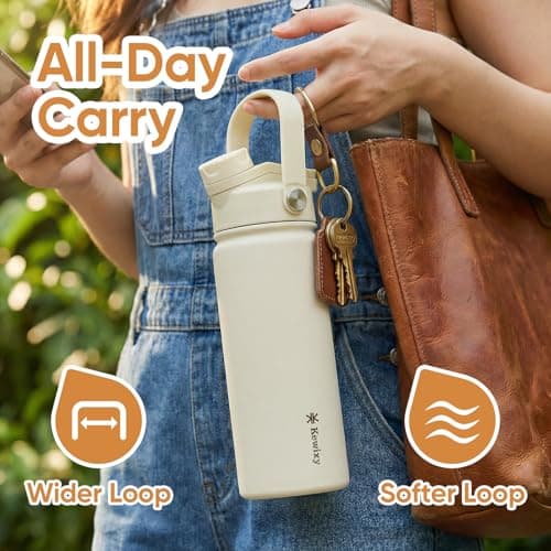 KEWIXY Stainless Steel Water Bottle 500 ml/18 oz, 2-in-1 Lid, Insulated Water Bottle with Straw, Leak Proof, Carry Handle, Fits Cup Holders, for Sports, Gym, Work (Cream Cherry1) — view 5