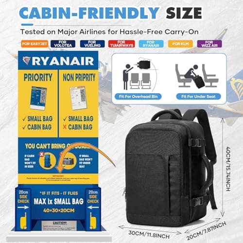 Ryanair Cabin Bag 40x30x20, Wizz Air Underseat Travel Backpack Hand Luggage — view 3