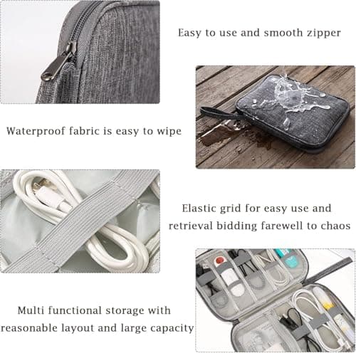 Eastrise Large Capacity Travel Cable Organiser Bag - Shockproof Electronics Accessories Organizer with 8 Compartments for Cables, Power Bank, Chargers & More (Grey/1 Pcs) — view 4