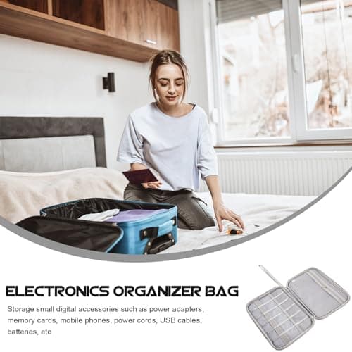 TEHAUX Travel Cord Organizer Bag for USB Cables and Batteries, Portable Polyester Electronics Accessory Carrying Case with Zipper Closure, Easy to Carry for Car and Traveling Storage Grey — view 3