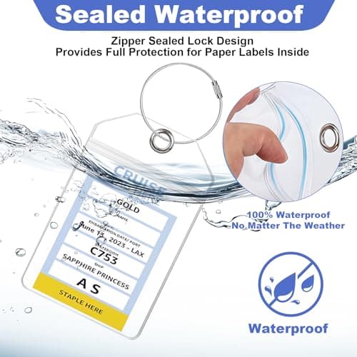 4 Pack Cruise Luggage Tag Holder Clear Waterproof Plastic with Zip Seal — view 4