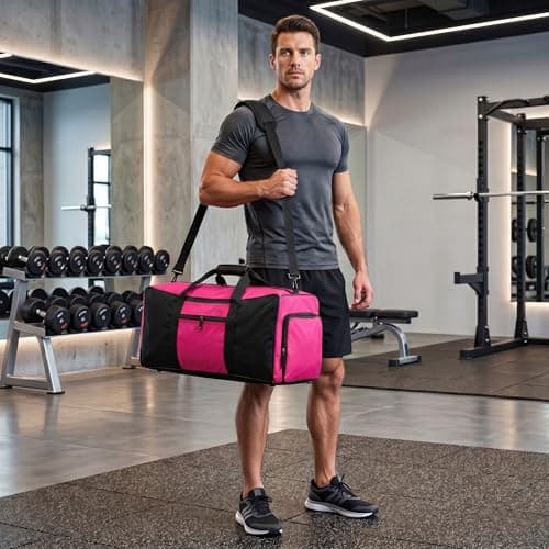 Travel Duffle Storage Holdall Bag Lightweight Gym & Sports Bag (Pink) — view 4