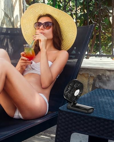 Portable Fan Handheld Fan with Neck Lanyard, Battery Operated Electric Powered USB Rechargeable Fans, 6-15H Cooling, 180° Foldable with 4 Quiet Speeds Mini Fans for Travel Outdoor Home Office, Black — view 6