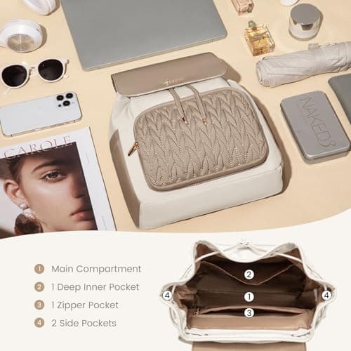 LOVEVOOK Womens Backpack Small Fashion Rucksack Bag for Ladies Lightweight Handbag School Bags for Girls Anti-theft Mini Cute Daypack for Uni Work Travel, Khaki Beige — view 4