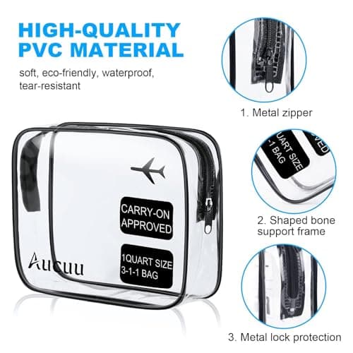 Aucuu Clear Toiletries Bag, 2 Pack PVC Waterproof Toiletries Carry Pouch, TSA Approved Travel Toiletry Bag with Zipper, Portable Cosmetic Makeup Bags for Men, Women and Kids - Travel Business Trip — view 4
