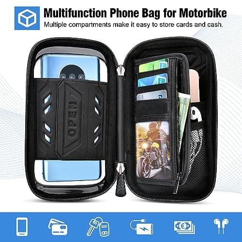 WACCET Motorbike Phone Holder Waterproof, Motorcycle Smartphone Mount 360° Rotation Phone Holder for Motorbike Mirror with Touch Screen Sun Visor Motorcycle Phone Bracket for Phone up to 7.2'' (Black) — view 4