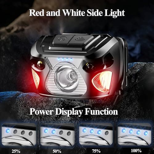 Head Torch Rechargeable,Headlamp with 6 Modes,Red Light & Motion Sensor — view 3
