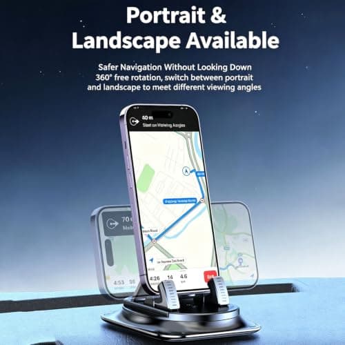 FOUDOL 360° Rotatable Car Dashboard Phone Mount, One Hand Release Auto Phone Holder, Non-Slip Gel Base Spring Clip Cell Phone Stand, Universal Compatible with iPhone Samsung All Smartphones(1pcs) — view 5