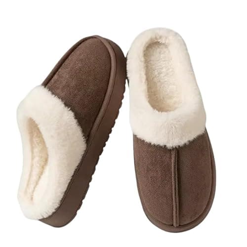 HomeFunk Women's Fluffy Slippers Warm Comfy House Slippers for Women Non-Slip Indoor Outdoor (COFFEE, UK Footwear Size System, Adult, Men, Numeric Range, Medium, 3.5, 4.5) — view 4