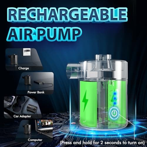 Mojimdo Portable Electric Air Pump for Inflatables, Rechargeable Battery Air Pump for Airbed 2-in-1 Portable Mini Vacuum Pump with 4 Air Nozzles and Storage Bag for Air Mattress, Pool — view 3