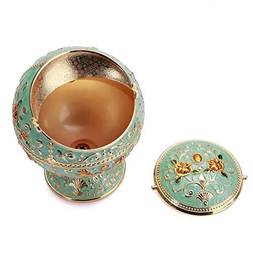 MALAYAS Vintage Windproof Cigar Ashtray, Light Green Alloy, Hand Stamped Pattern, Portable, with Lid and Odor Eliminator, ASHTRAY, Medium, Round, Enamel, Modern, Vintage, Green, Nickel — view 4