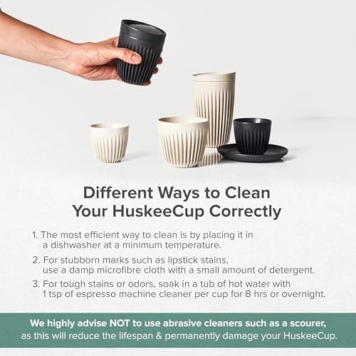 HUSKEE Coffee Cups with Lids - Reusable Coffee Cup with Unique Fins for Espresso, Cappuccino, Americano, Mocha - Insulated & Portable Latte Cups Made with Repurposed Coffee Husks (Charcoal, 12oz) — view 5