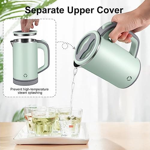 Jalann Travel Kettle, Low Wattage Kettle, 800ml Electric Travel Kettles Small, Fast Boiling, Portable Mini Cordless Camping Kettles Stainless Steel for Caravan, Motorhome, Bedroom, Office (Green) — view 4