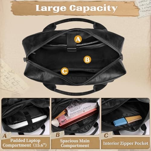 RAINSMORE Messenger Bags for Men Vintage Briefcase PU Leather Laptop Bag 15.6 Inch Satchel Bag for Work Business Office College Trip School Black/Brown/Dark Brown Black — view 4