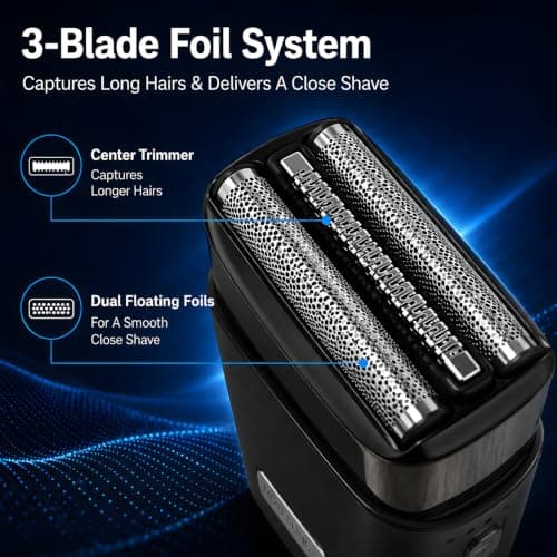 Shavers for Men, Foil Shaver with 3 Floating Blades, Electric Men's Razor with 8,000 RPM Motor, IPX7 Waterproof for Wet & Dry Use, Cordless Beard Trimmer with Travel Lock, USB-C — view 2
