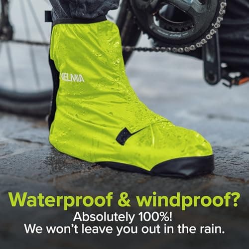 Velmia Shoe Covers with Velcro Fasteners, Reinforced Toe and Large Reflective Zones - Reusable | 100% Wind & Waterproof Shoe Covers for Cycling and Outdoors | With Edge Protection | Neon Green 40/43 — view 2