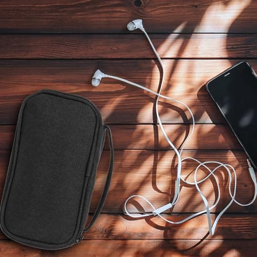 FUOYLOO Portable USB Cable Organizer and Storage Case for Earphones and Chargers, Lightweight Oxford Cloth Bag Suitable for Travel with Power Bank and Charger Accessories Black — view 4