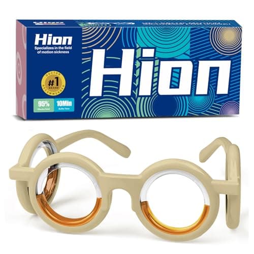 Hion Motion Sickness Glasses, Car Sickness Glasses,Relieve Carsickness Airsickness Seasickness Glasses,Anti Nausea Vertigo Glasses, No Lens Liquid Glasses for Adults or Kids(A-Cream-UK-1)