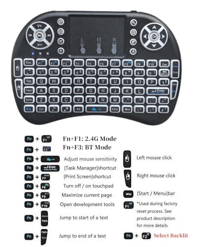 BIFANS Portable Mini Wireless Keyboard with Bluetooth&2.4G, Touchpad Mouse Combo Upgraded BRG Backlitght Memory for PC/Android TV Box/Projector/HTPC/Pad/Xbox/Tablets:i8-BT — view 6