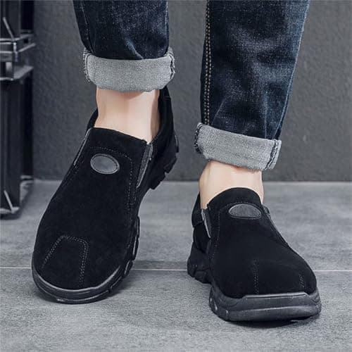 Walking Shoes Wide Fit Trainers for Men Slip-On Waterproof Walking Shoe Outdoor Suede Upper Hiking Trainers Fashion Low-Top Sneaker with Orthopedic Arch Support for Fitness Jogging Black — view 3