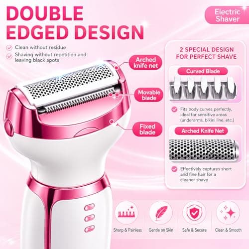 Lady Shavers for Women 5-in-1, MAVYRO Bikini Trimmer for Women with Facial, Nose and Eyebrow Trimmers, IPX7 Waterproof Wet & Dry Electric Shaver for Legs, Arms, Underarms, Face and Bikini Line — view 4