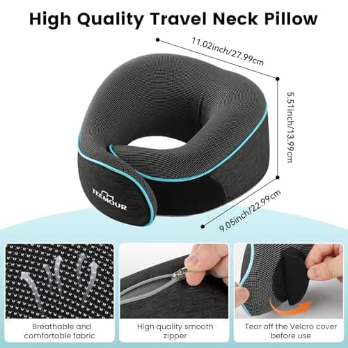 Travel Pillow for Adults,Memory Foam Airplane Pillow with 360 Neck Support, Includes Storage Bag, Eye Mask, Ear Plugs, Adjustable Travel Pillow for Long Flights,Train,Car & Business Trips(Dark Grey) — view 6