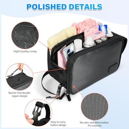 Kato Tirrinia Large Toiletry Bag for Men, Portable Travel Wash Bag, Water-resistant Shaving Kit for shower, Cosmetic Bag for Women, Wet and Dry Separation Dopp Kit Bathroom Gym Travelling (Black) — view 2