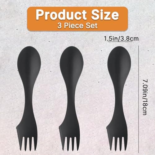 3 Pack Spork,3-in-1 Camping Accessories Knife Fork Spoon Set Dishwasher Available Reusable for Outdoor,Camping,Backpacking Hiking,Travel(Black) — view 2