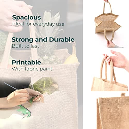 DIVCHI Eco-friendly 10 Pack Jute Shopper Bags with Handles - Reusable Tote Shopping & Storage Handbag Carrier for Picnic, Shopping, Beach & Gifts (46cm x 35cm x 18cm) — view 4