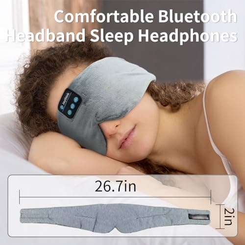 Joythink Sleep Headphones Wireless Eye Mask Kids Children Silk Wireless Headband Headphones for Sleeping with Adjustable Speaker Wireless Earbuds Side Sleeper Travel Meditation Music Mask Grey — view 6
