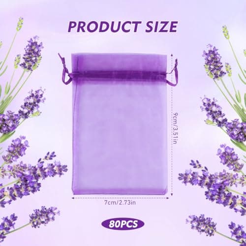 Mnuwoee 80 Pcs Lavender Bags Empty, Small Purple Organza Bags Drawstring — view 2