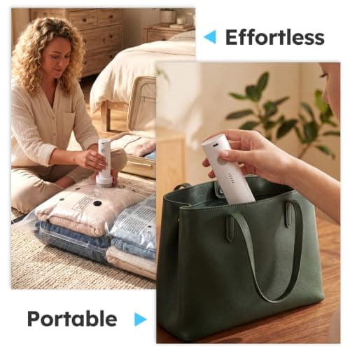 Hoikwo Vacuum Storage Bags with Cordless Electric Air Pump, 12 Pack Space Saver Vacuum Pack Bags for Clothes Duvet Bedding Comforter, Airtight & Reusable for Travel Suitcase — view 5