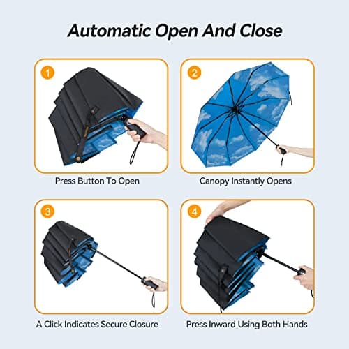 TechRise Umbrella Compact Windproof Travel Umbrellas: Easy Auto Open Close, Strong Fiberglass Frame, Durable Folding Lightweight Portable Automatic Backpack Umbrella for Men and Women, 10 Ribs — view 6