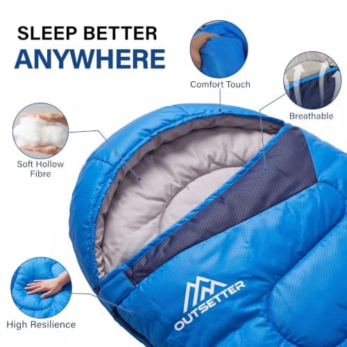 Sleeping Bags for Adults 3 Season Backpacking Lightweight Waterproof Cold Weather Sleeping Bag for Kids Warm Camping Hiking Outdoor Travel Hunting with Compression Bags Sky Blue — view 5