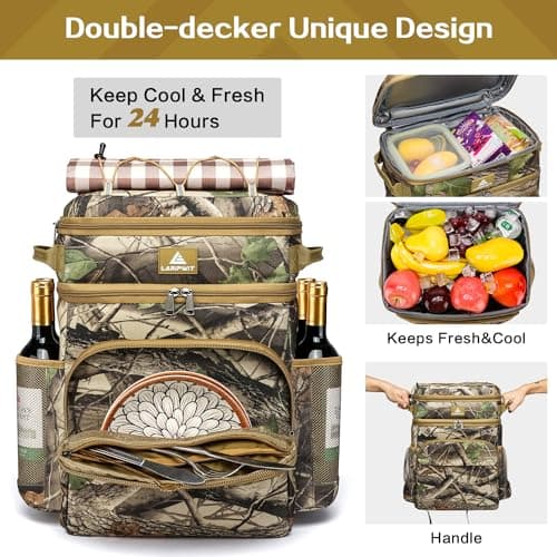 Laripwit Cooler Backpack 54 Cans Insulated Backpack Cooler Bag Leak-Proof Camo Double Deck Picnic Backpack for Men Women - Perfect Tactical Cool Bag Rucksack for Camping, Lunch, Beach — view 4