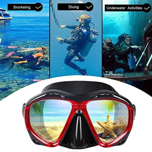 Snorkel Diving Mask Panoramic HD Swim Mask, Anti-Fog Scuba Diving Goggles,Tempered Glass Dive Mask Adult Youth Swim Goggles with Nose Cover for Diving, Snorkeling, Swimming (B-Red) — view 6