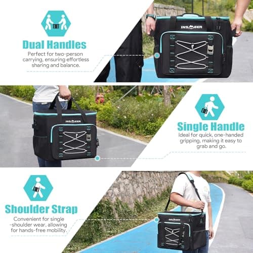 INSMEER Large Cool Bag 55L/90 Cans, XXL Insulated Cooler Bag Leakproof, Thermal Faily Picnic Bag with Adjustable Padded Strap&Bottle Opener, Foldable Soft Cool Bags for Camping,Beach,Family,Shopping — view 4
