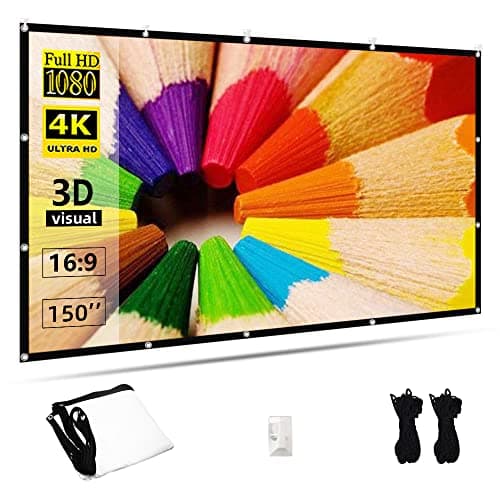 Projector Screen 150 inch,TOWOND 16:9 HD 4K Foldable Anti-Crease Portable Projection Movies Screen for Home Backyard Theater Outdoor Indoor Support Double Sided Projection