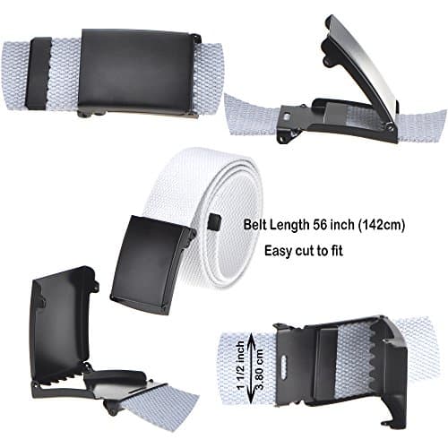 Mile High Life Cut To Fit Canvas Web Belt Size Up to 52" with Flip-Top Solid Black Military Buckle (Sky Blue) — view 2