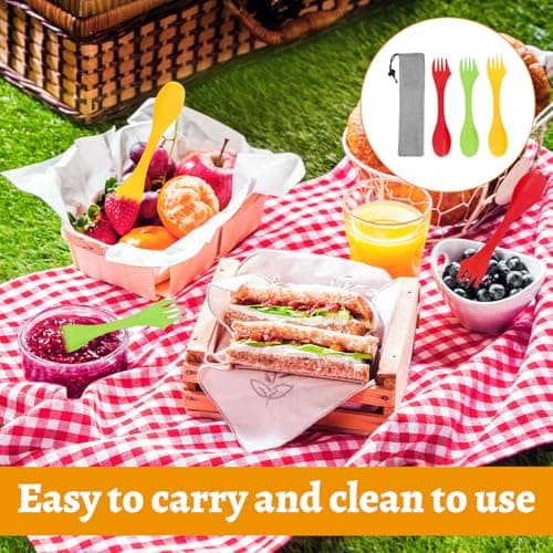 Watlikeup 3pcs Sporks Plastic 3-in-1 Camping Cutlery Set, Portable Camping Spork, Spoon Fork with Carry Pouch for Backpacking Hiking Outdoors, Travel (3 Pack, Multiple Colors) — view 6