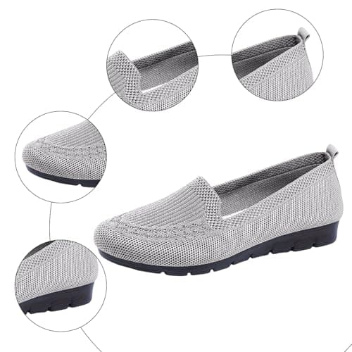 Boat Shoes Women Wide Fit Knitted Mesh Slip-On Flats Solid Color Breathable Low-Cut Casual Loafers with Soft Non-Slip Soles Lightweight Comfortable Walking Shoes for Everyday Wear Office Travel Grey — view 4