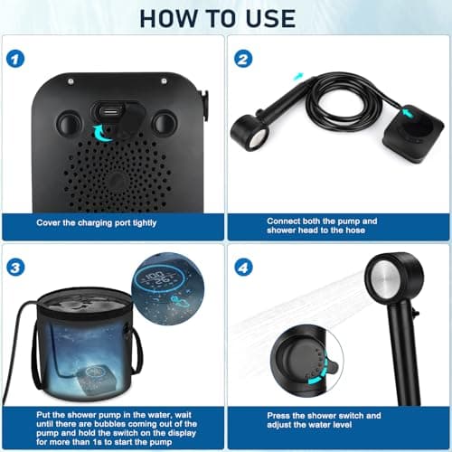 Spopal 8000mAh Portable Camping Shower Pump Kit with 20L Collapsible Bucket — view 5