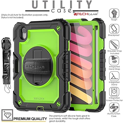 TECHGEAR UTILITY Case for iPad Mini 7/6, 8.3" - Tough Rugged HEAVY DUTY Armour Shockproof Case with 360 Rotating Stand, Hand and Shoulder Strap - Green — view 2
