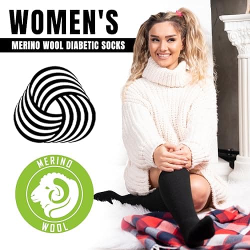 Towelogy Womens Diabetic Merino Wool Socks Loose Top Ultra Warm Winter Thermal Bed Socks UK Size 4-8 (Black, 1 Pair) — view 6