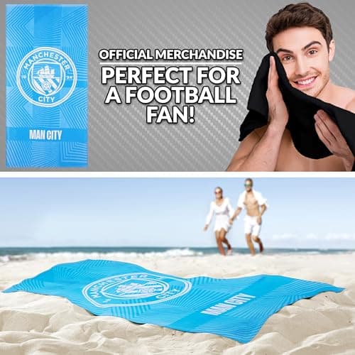 MANCHESTER CITY F.C. Bath Towel for Men Women Teens Boys 100% Cotton Quick Dry Football Crest Beach Towel Swim Gym Holiday Shower Supporters' Gear 137 x 69cm (Blue, 137x68.5cm) — view 2