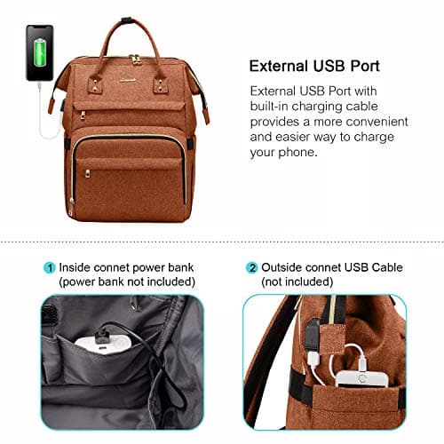LOVEVOOK Laptop Backpack Women, Large Work Womens Backpacks, 15.6 Inch Rucksack Bag for Travel Business Uni, Lightweight Ladies Back Pack with USB Port & Anti-Theft Pocket, Orange — view 5