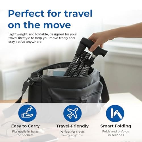 Life Healthcare Folding Walking Stick, Adjustable Aluminium Cane, Polka Dot — view 5