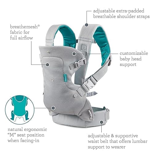 Infantino Flip 4-in-1 Light & Airy Convertible Baby Carrier - Breathable, Lumbar Support, Adjustable Waist Belt, Head Support, Ergonomic Seat, Plush Straps for Newborn to Toddler 3,6-14,5kg — view 5