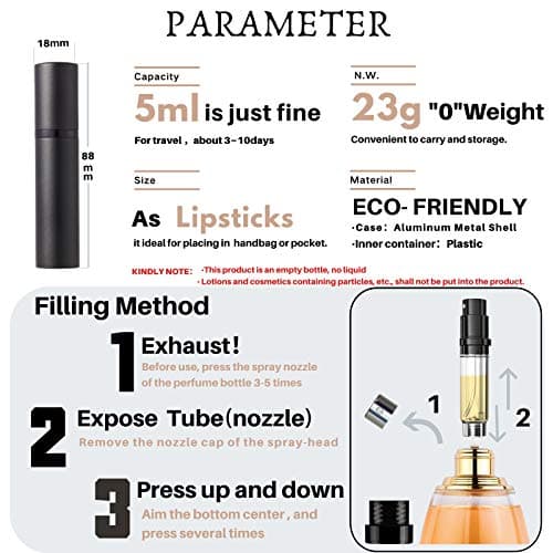 AsaNana Perfume Atomiser, Refillable & Travel Size Perfume Bottle, Leaking Proof,Bottom Pump without Funnel, Luxurious Small women and men, 5ml (Cla.-Mat Black) — view 6